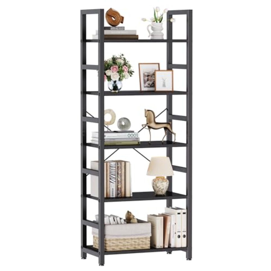Display Stand Wood - Étagère à 5 niveaux, bibliothèque haute