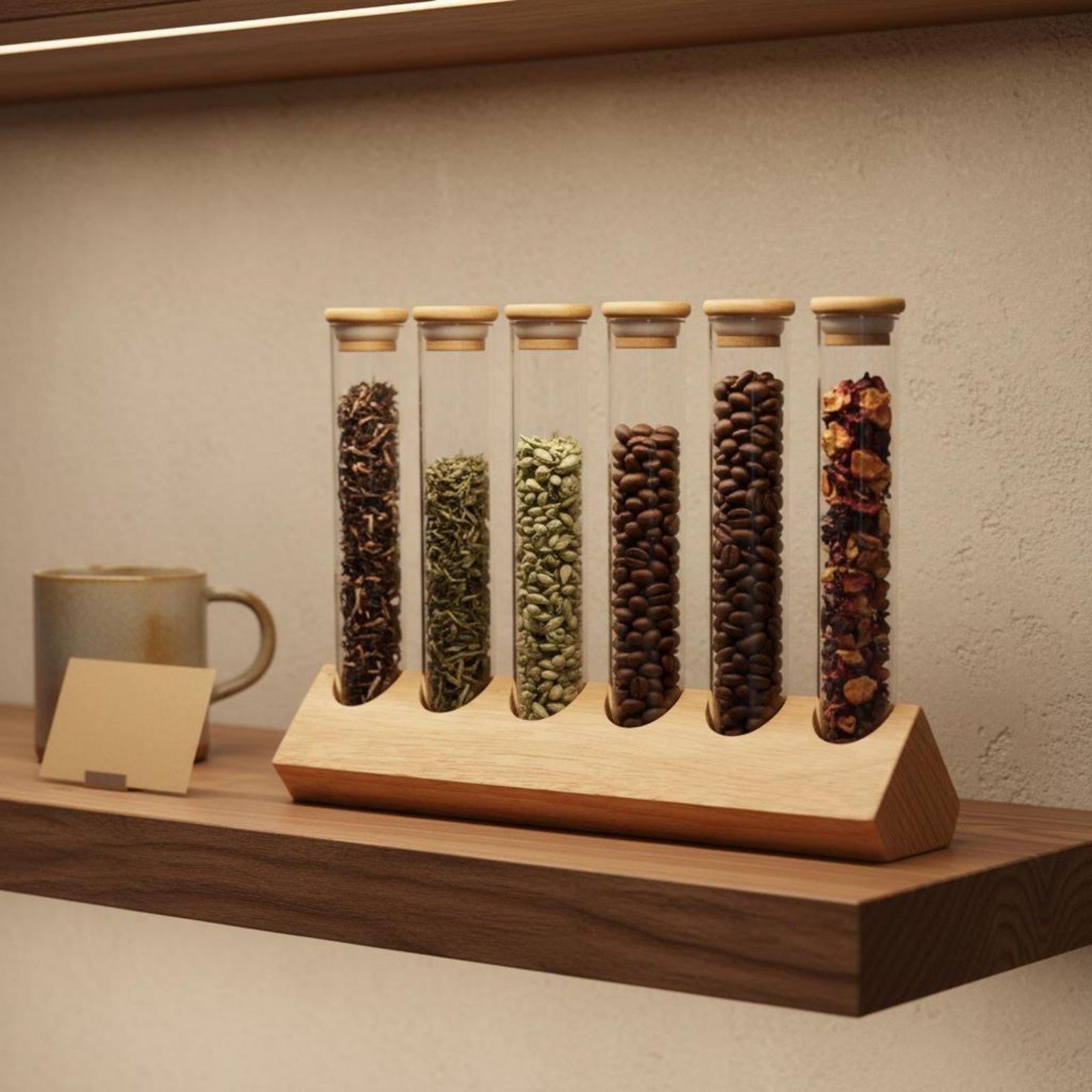 Display Stand Wood - Ensemble de récipients en verre avec