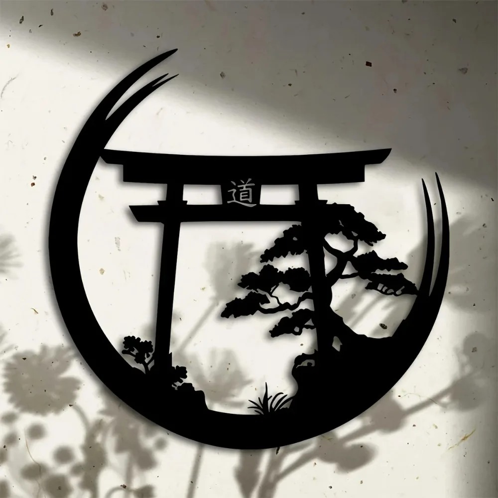 Bonsai Garden Decor - Art mural en métal Torii japonais,