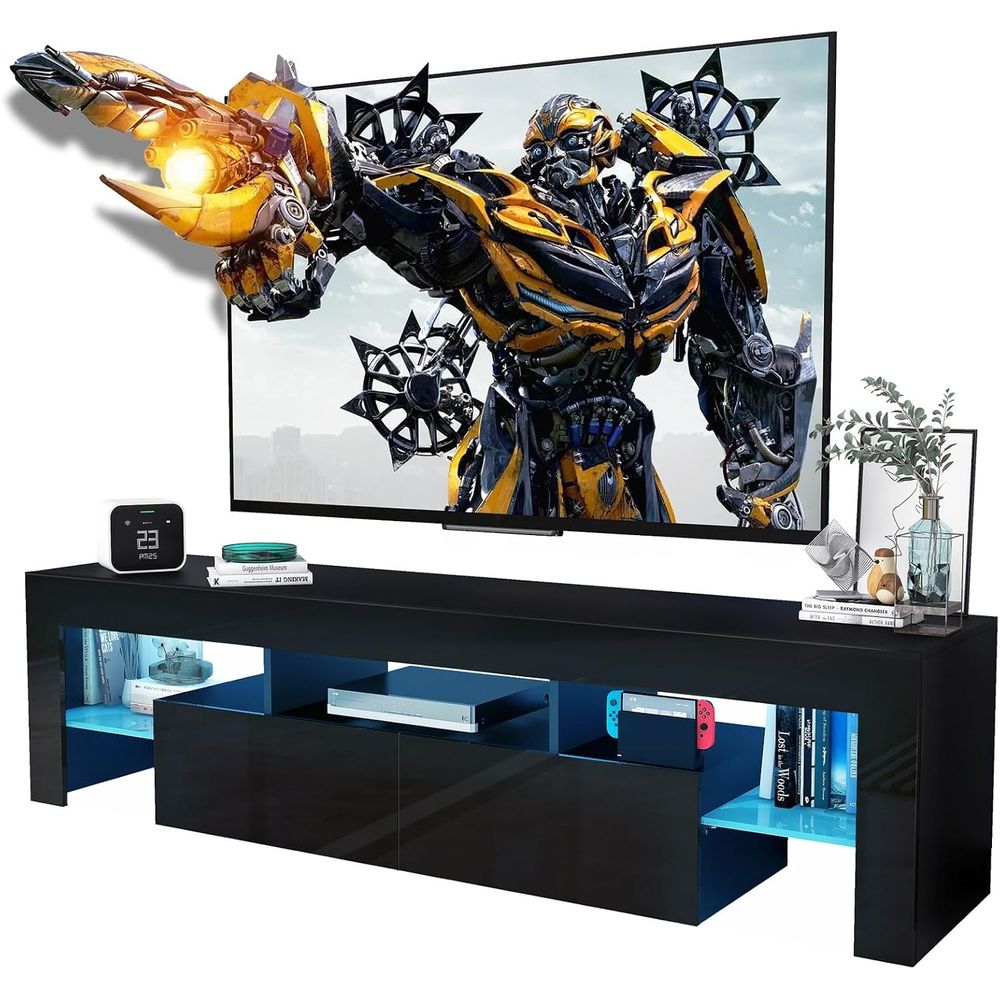 Display Stand Wood - Meuble TV noir, meuble TV en